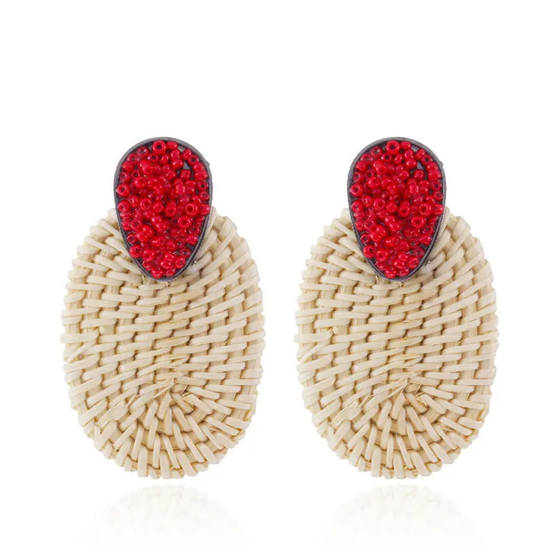 

Fashion Rattan Straw Weave Earrings 3 Colors Small Oval Bead Earrings Boho Koeran Earrings for Women Wedding Gifts Jewelry 2019