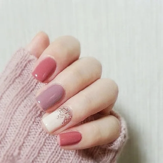 24pcs Taro French Pink Purple Acrylic Fake Nails 7 Style Short Full 24pcs Taro French Pink Purple Acrylic Fake Nails 7 Style Short Full Cover Bean