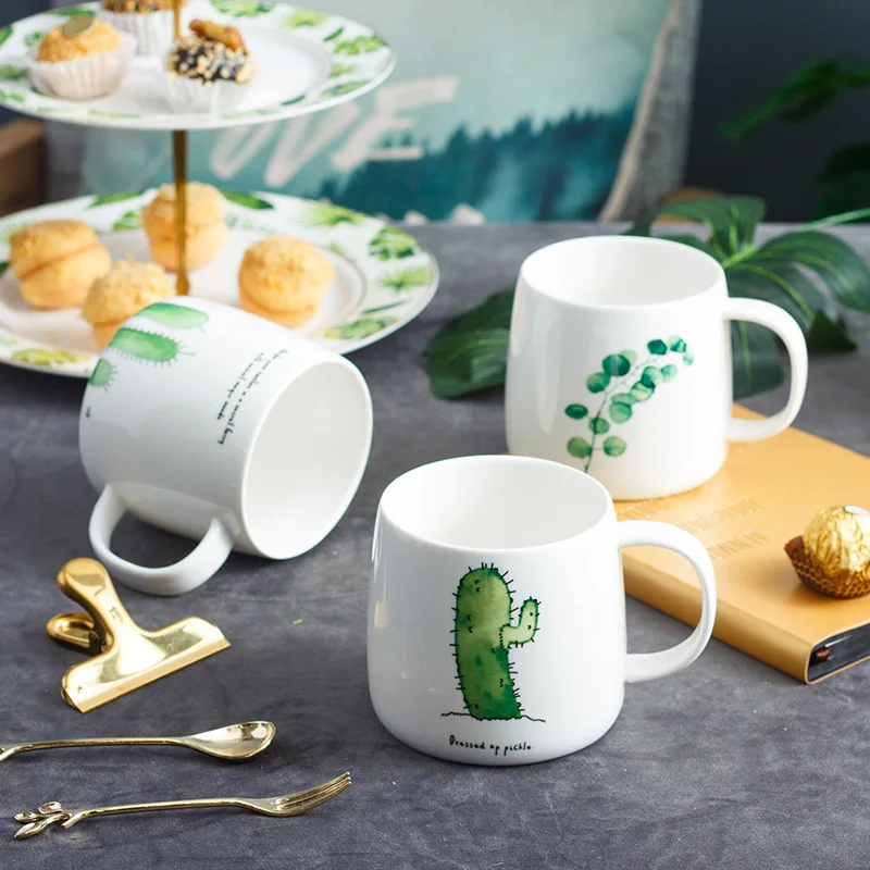 

Nordic Cactus Pattern Mug Creative Turtle Fresh Plant Ceramic Coffee Breakfast Milk Cup Home Office Desktop Decoration Drinkware