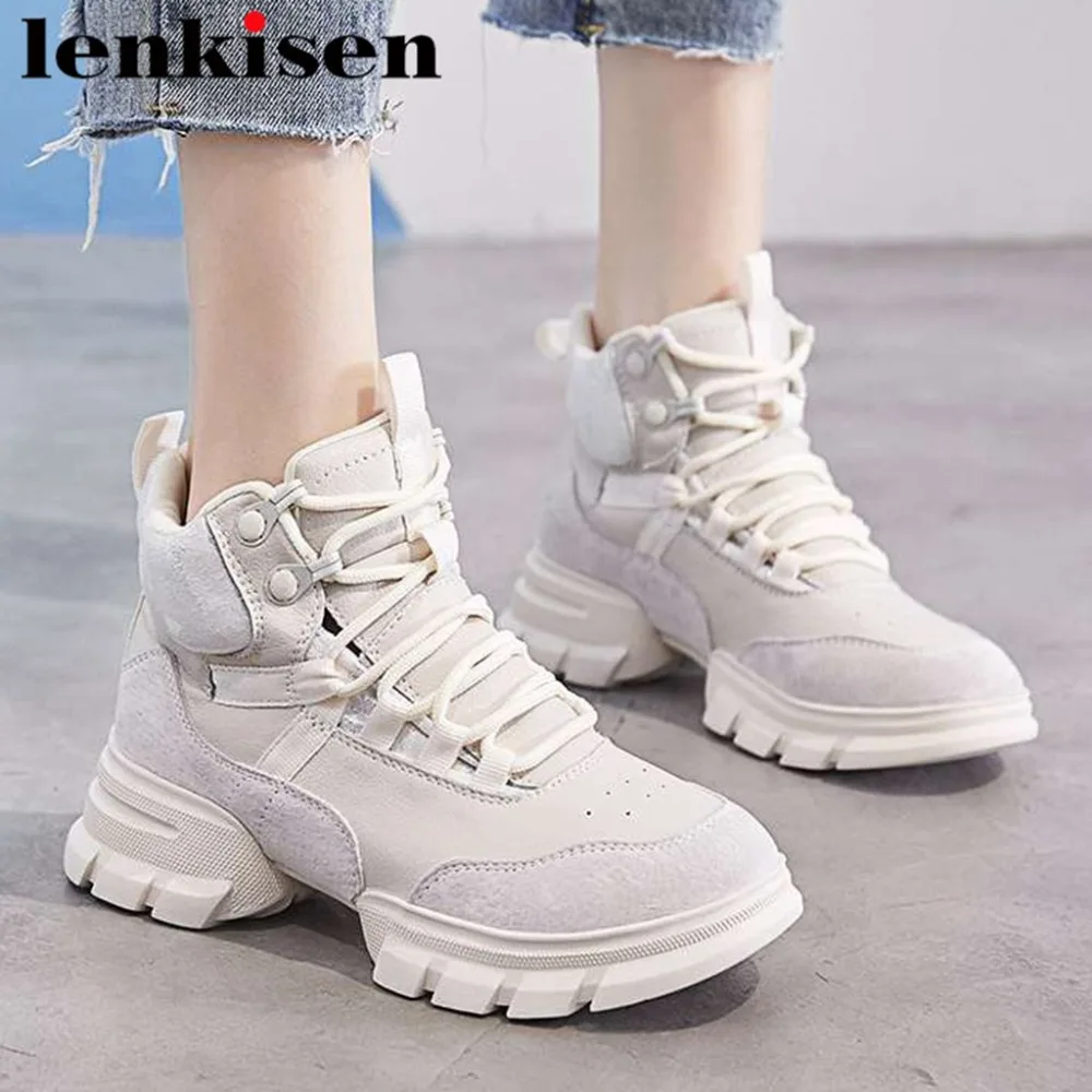 

2019 genuine leather popular sneakers med bottom platform sports lace up well-ventilated simple driving vulcanized shoes L16