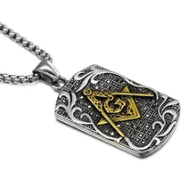HIP Punk Masonic Signet Necklace Gold/Silver Casting Stainless Steel Free Mason Freemasonry Pendants Necklaces for Men Jewelry