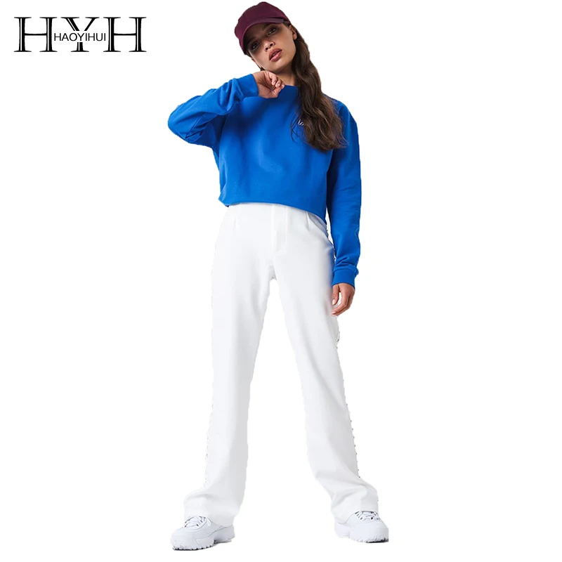 HYH HAOYIHUI Women Embroidered Sweatshirt Preppy Style Pollovers Crew Neck 2018 Autumn New Arrival Elegant Solid Top For Female | Женская