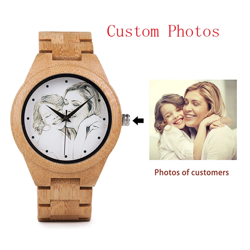 BOBO BIRD Custom Picture Watches Men Women Lovers' Quartz Analog Watches Casual Cool Watch Engrave Logo