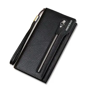 

New Fashion large capacity Long Men's Leather wallets for phone pocket clutch bags brand man purse billfold card holder