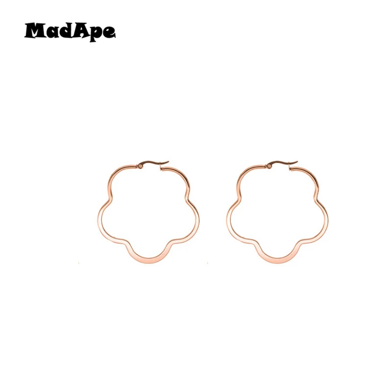 MadApe цветок сливы серьги-кольца для женщин золотого цвета из нержавеющей стали Простой уха геометрические ювелирные изделия леди подарок будильники doreilles