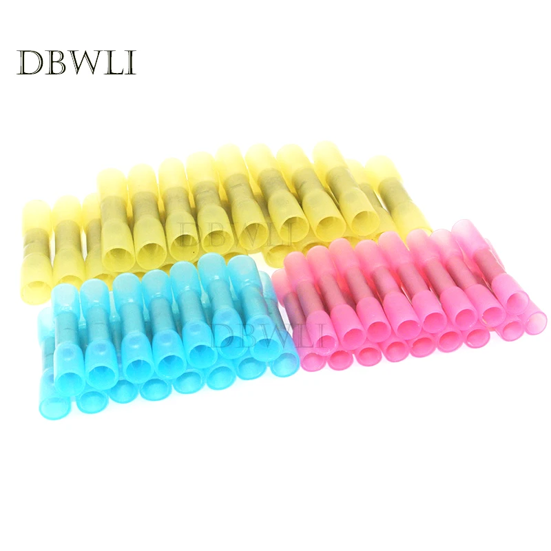 

50Pcs Heat Shrink Butt Crimp Electrical Splice Terminals 0.5-6mm2 Insulated Shrinkable Butt Connectors 22-10AWG RED BLUE YELLOW