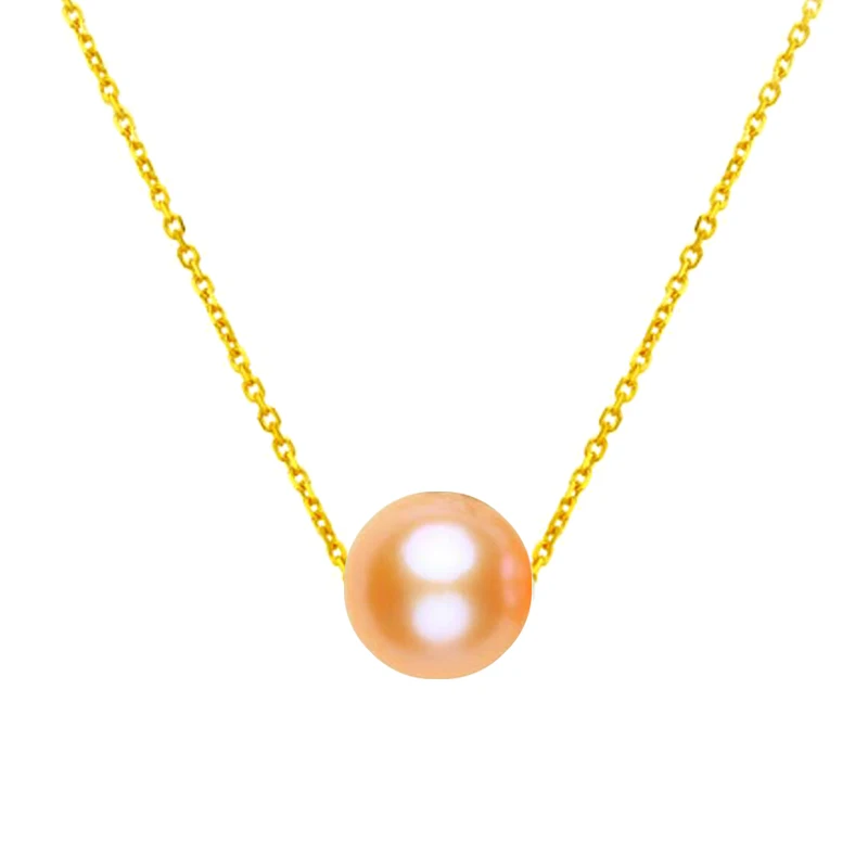 

18k AU750 Gold necklace lucky round pearls choker for girls Mum high luster pearls pink color diameter 7-10.5mmoptional