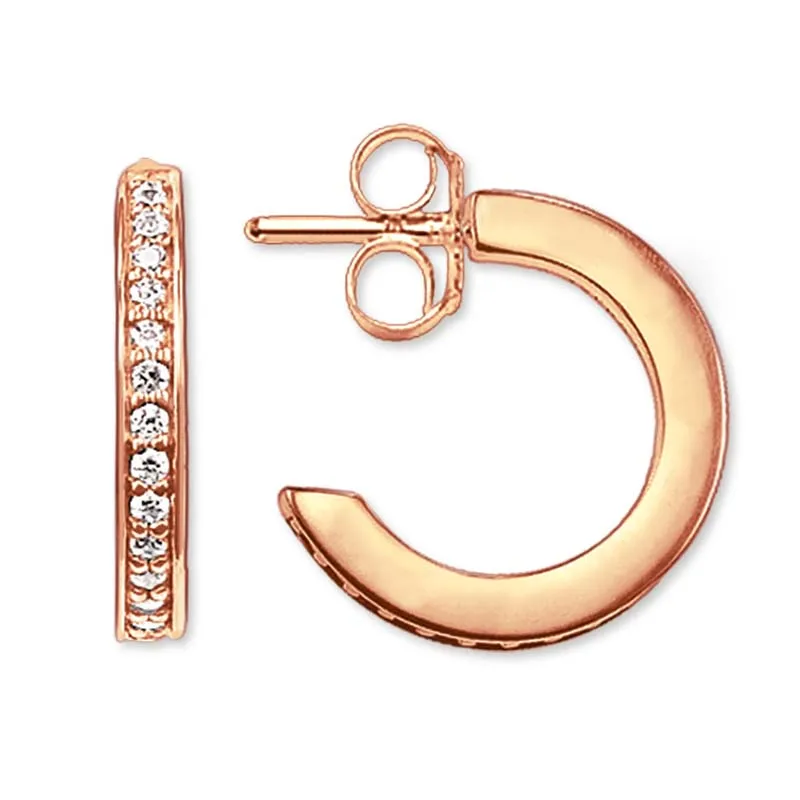 

Women Hoop Earrings Rose Gold Color One Row Zirconia Crescent Creoles Hinged Earring Fit Thomas Style Earrings Jewelry Orecchini