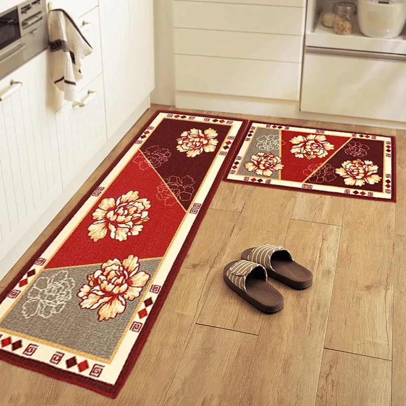 50X80+50X120CM/Set Rich Flower Kitchen Mat Home Entrance/Hallway Door Mat Anti-Slip Bathroom Carpet Balcony/Cloakroom Area Rug
