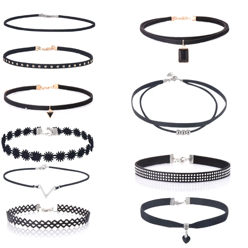 

Gothic Lolita Punk Triangle Choker Necklace Black Velvet Steampunk Tattoo Necklaces Torques Jewellery Clavicle Colar Bijoux HOT