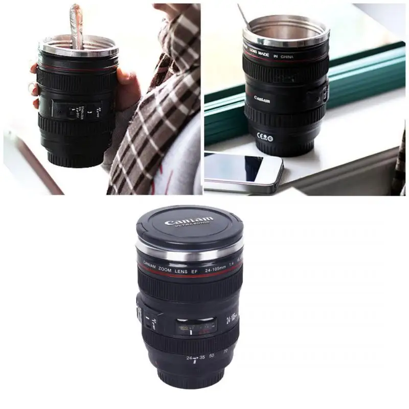 Camera Lens Stainless Steel Cup 24 105 Coffee Tea Travel Mug Thermos & Lens Lidcup washercups