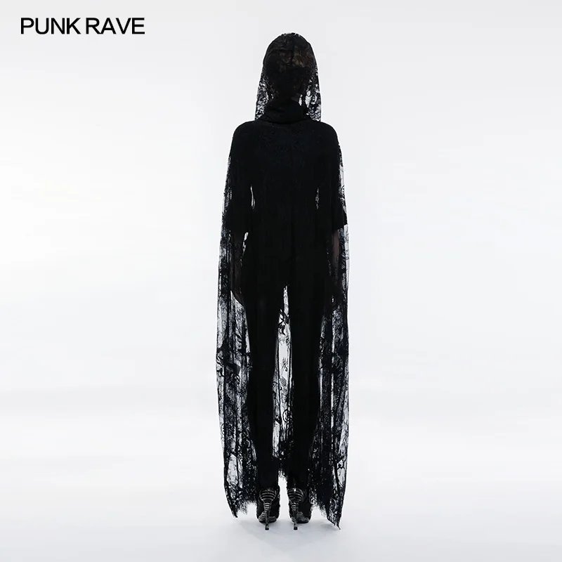 PUNK RAVE Gothic Transparent Lace Long Lace Cloak Coat Jacket Shirt Fashion Casual Novelty  Rock Victorian Jacket Shirt