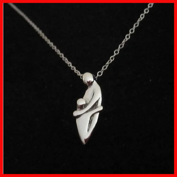 

high quality free shipping sterling silver jewelry,mother hold the kid 925 silver necklace for Mom