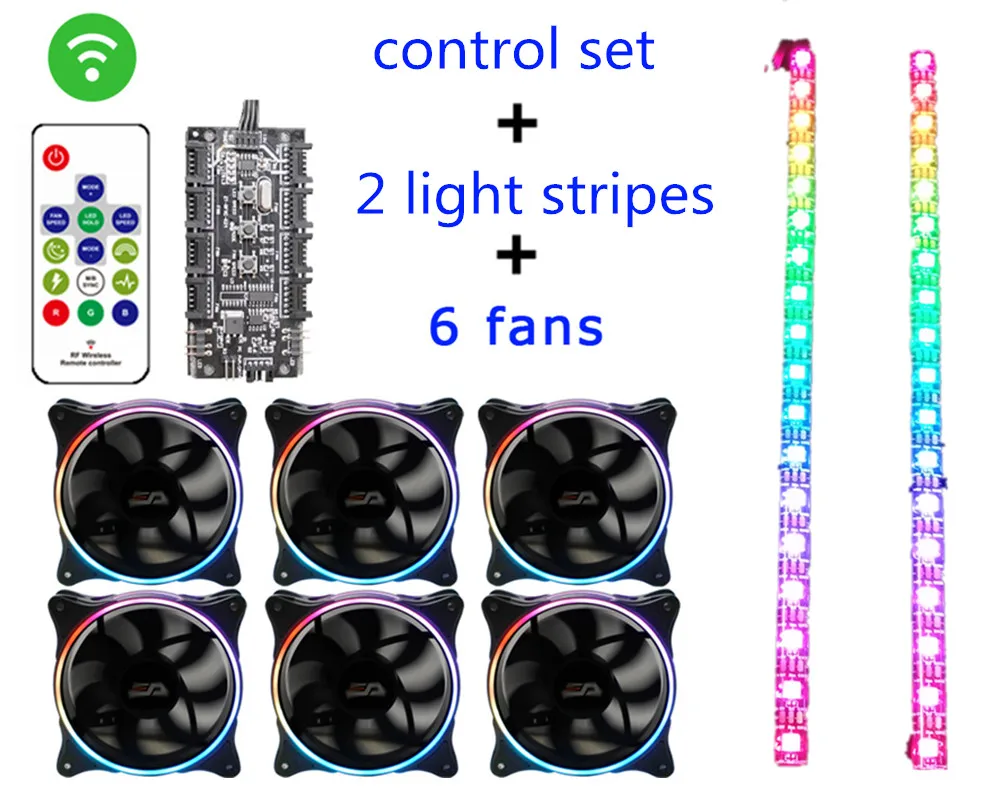 Aigo MR12 Компьютерный Вентилятор RGB Регулировка 120 мм тихий ИК пульт дистанционного управления сменный Aura Sync 3 P-5 v цветной кулер вентилятор охлаждения чехол для ПК Вентилятор охлаждения - Цвет лезвия: 6fan set and stripes