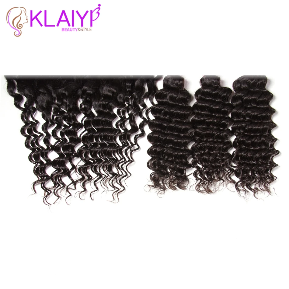 Klaiyi Hair Frontals Brazilian Hair Deep Wave Bundles With Frontal 13X4 Human Hair Lace Frontal With 4 Bundles Remy Hair Weave