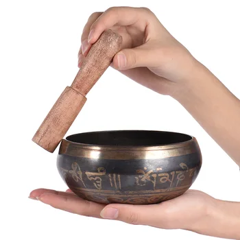 

Exquisite 4.5 inch Handmade Tibetan Bell Metal Singing Bowl with Striker for Buddhism Buddhist Meditation & Healing Relaxation