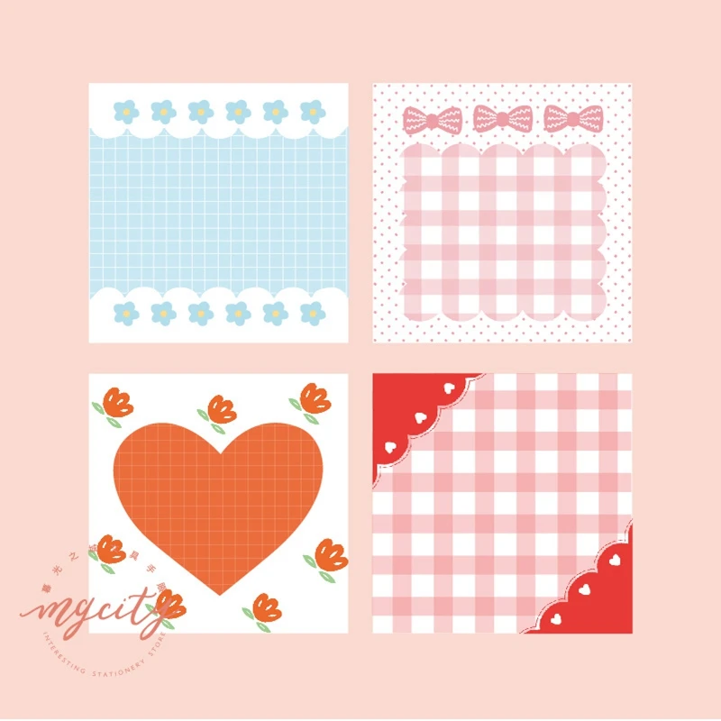 

Kawaii Pink Flower Grid Bowknot Memo Pad Girl Diary Diy Notepad Sticky Notes School Stationery Bookmarks Label Papeleria Escolar