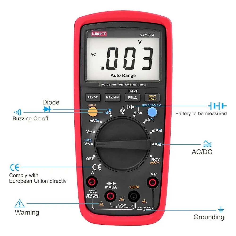 UNI-T Digital Multimeter Auto Range True RMS Meter LPF Filter LoZ AC DC V A TemperatureTest UT139S UT139E UT139C UT139B UT139A