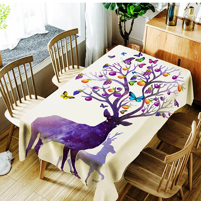 

3D Tablecloth Christmas Deer Pattern Polyester Dustproof Waterproof Table cloth Christmas Dinner Decoration Table Cover