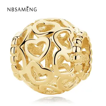 

Newest Authentic 925 Sterling Silver Bead Clear CZ Hearts Filigree Charm Beads Fit Pandora Bracelets Women DIY Jewelry Gift