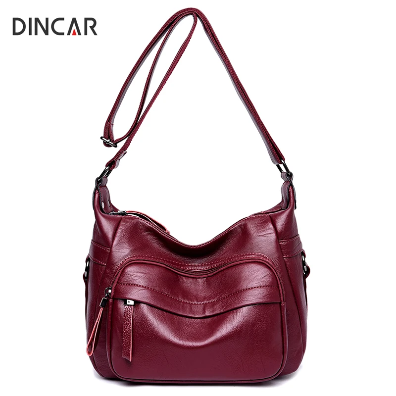 DINCAR новый двойной молнии Для женщин сумка из мягкой искусственной кожи Crossbody для