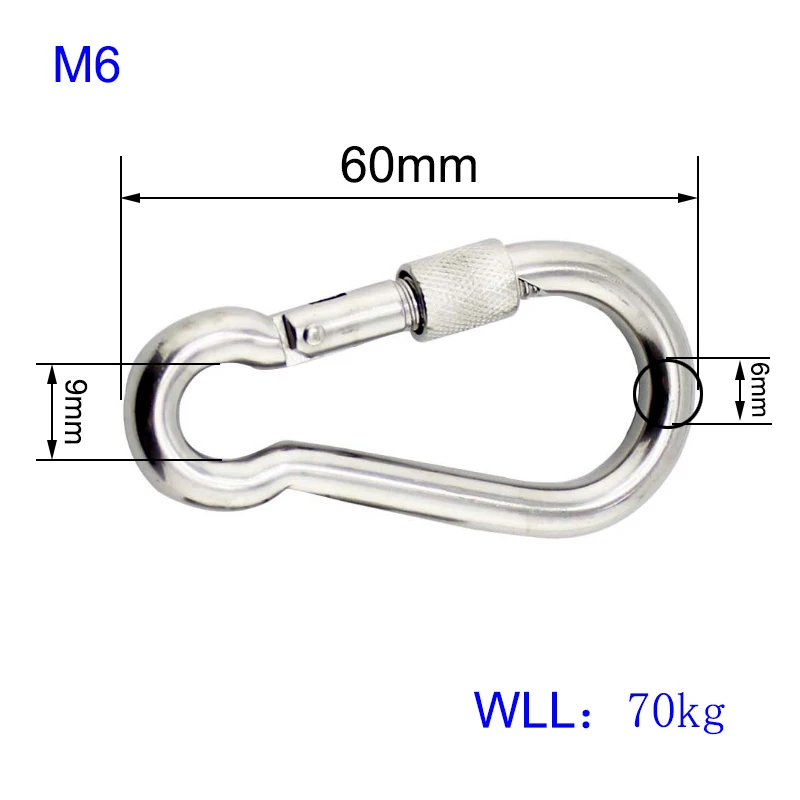100 шт. 6x60 мм гайка пружинная Защитная Пряжка 304 нержавеющая сталь Быстрая блокировка карабин альпинистский Кнопка выживания кемпинг походный крюк