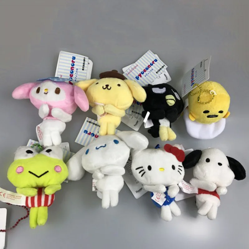 

1 Pc Kawaii Hello Kitty My Melody Cinnamoroll Pudding Dog Gudetama egg Plush Pendant Keychains Stuffed Animal Plush Toy
