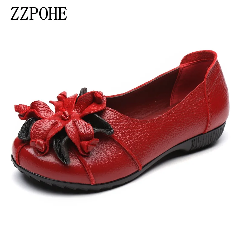 

ZZPOHE 2017 Autumn Fashion soft Leather Chinese national style Women Flat Shoes Woman Handmade Casual Soft Single Shoes