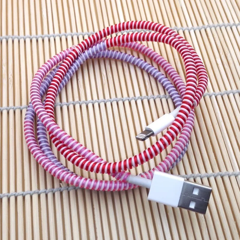 Длина 1,4 м 10 шт сплошной цвет ТПУ Спираль USB зарядное устройство кабель протектор изоляция для кабеля намотки для iphone samsung htc кабель передачи данных