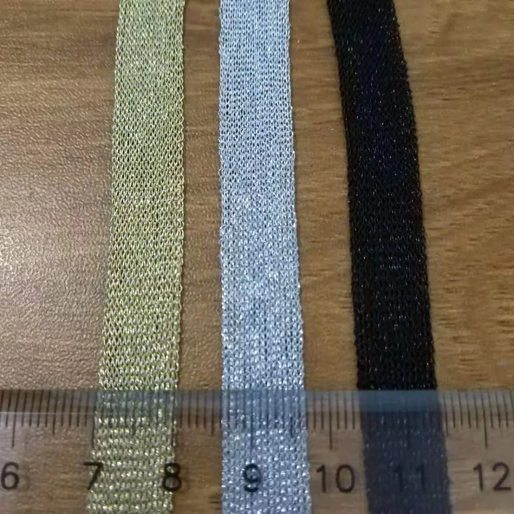 

Wholesale 100yards Hollow Lurex Mesh Webbing Fabric 1cm Wide Thin Polyester Nylon Webbing Not stretch Ribbon