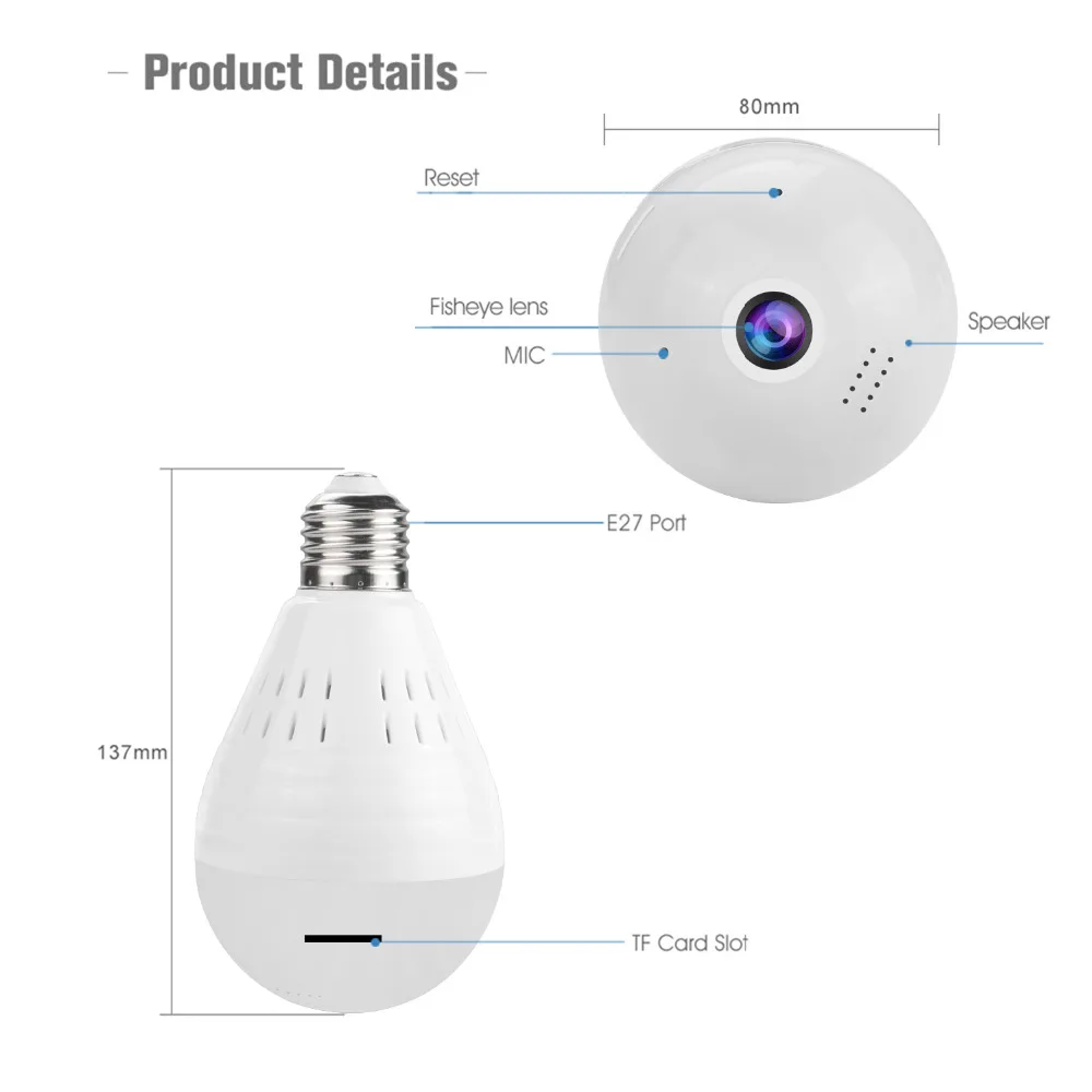 1080P Беспроводная ip-камера E27 Светодиодный светильник панорамная Wi-Fi лампа объектив рыбий глаз wifi камера CCTV Домашняя безопасность P2P секретная камера