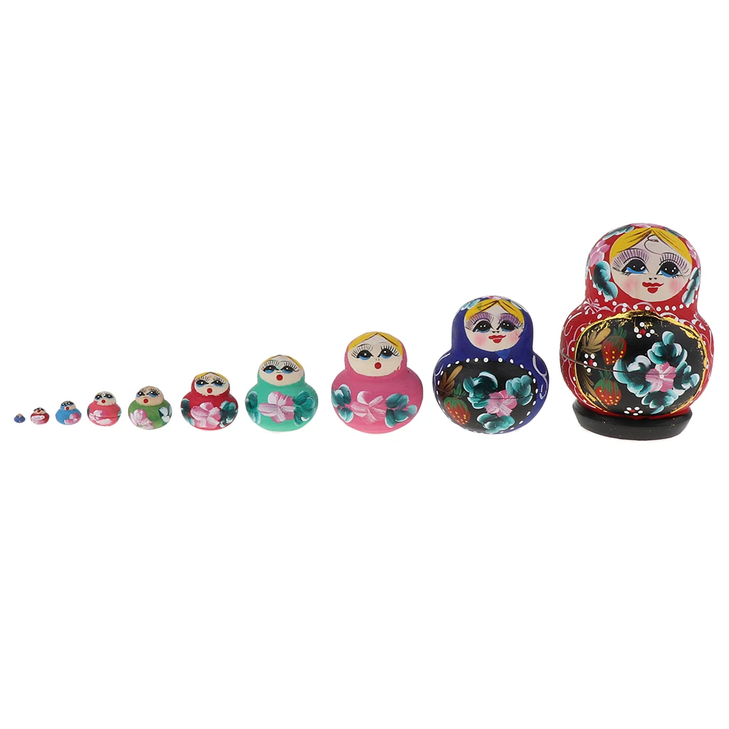 10 Pieces Hand Painted Flower Girl Russian Nesting Doll Wooden Babushka Matryoshka Stacking Dolls Home Office Decor
