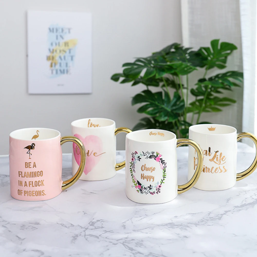 

1 Pcs Instagram Fashion Flamingo Mug Glod Flamingo White Ceramic Coffee Mug Cup for Tea Water Milk Drinkware