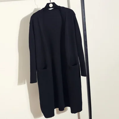 Модный женский свитер, новинка, длинный вязаный кардиган, свободный свитер с длинными рукавами, Женское пальто - Цвет: Черный