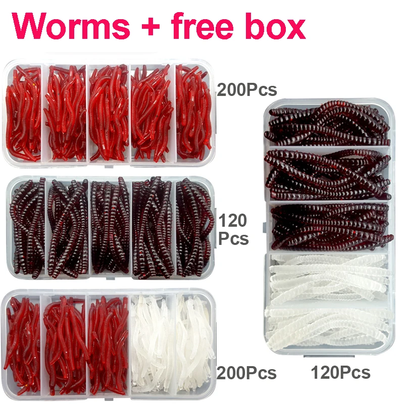 

PureLeisure 200Pcs Fishing Lures Soft Bait Worms Artificial Silicone Fishing Lure Pesca with Fishing Takcle Box