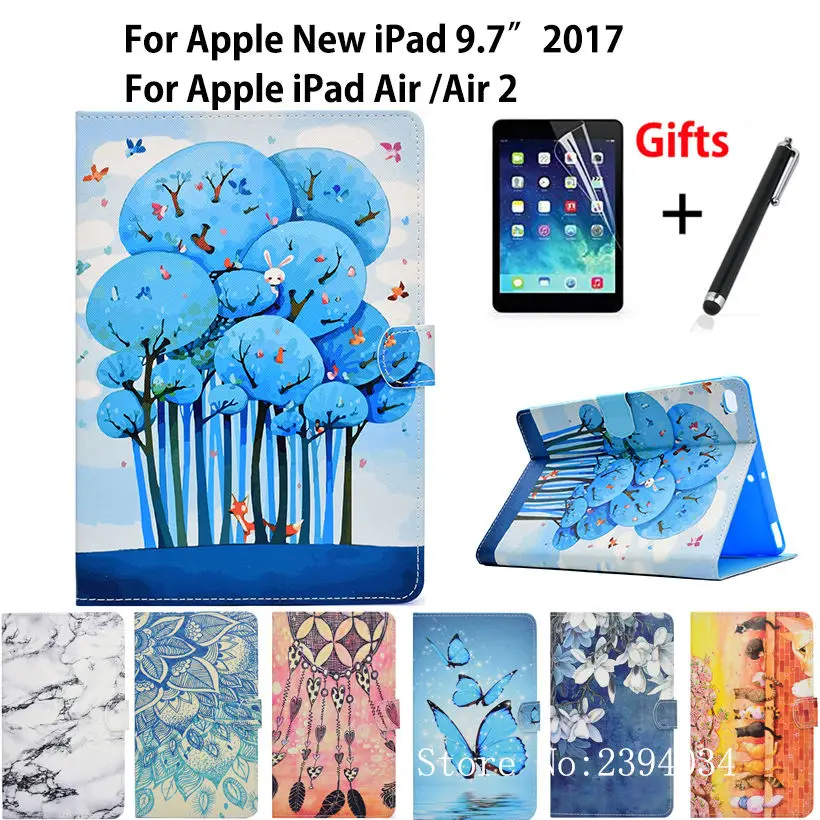 Модный чехол для Apple iPad 9," 5-го 6-го поколения A1822 A1893, умный чехол для iPad Air 1 Air 2, чехол-подставка+ пленка+ ручка