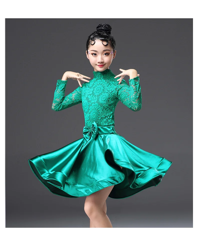 Новые кружевные платья для Бальных и латинских танцев для девочек,, ча-румба-Самба, джив, детское платье с длинными рукавами для подростков