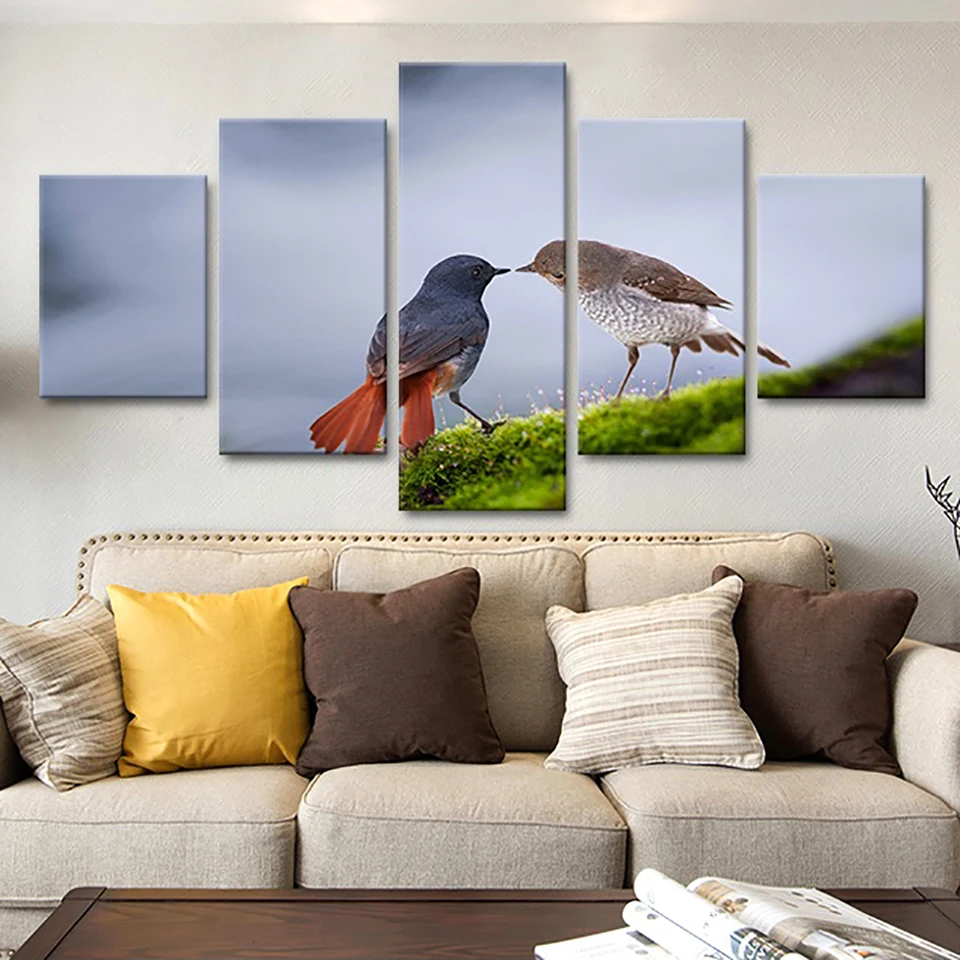 Decoration-Posters-Frame-Living-Room-Wall-Art-5-Piece-Pcs-Cute-Bird-Animal-Modern-Painting-On