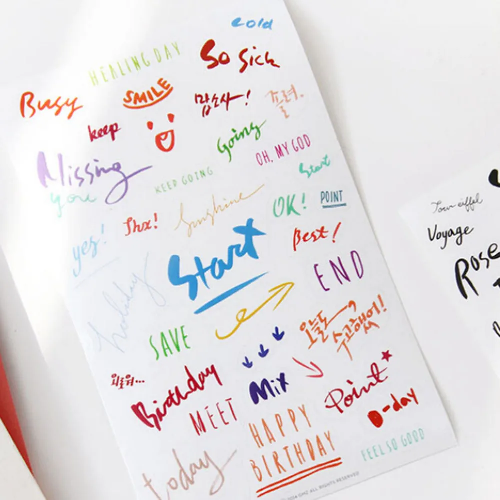8 листов/набор английские слова буквы Kawaii красочные декоративные Стикеры для скрапбукинга стикеры дневник Diy декорации альбом