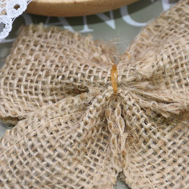 5/10pcs Jute Bow Vintage Natural Jute Burlap Hessian Bows Lace Ribbon Trim for Wedding Decoration Home Sewing Hat Accessories 8z