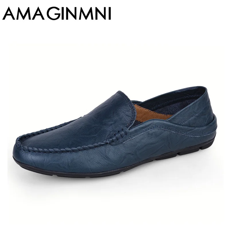 

AMAGINMNI big size 35-47 slip on casual men loafers spring and autumn mens moccasins shoes genuine leather men's flats shoes New