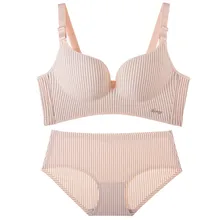 C довольно мало Нижнее белье для девочек и трусики Комплект с цветом и простые полоски узор push up тип бюстгальтер