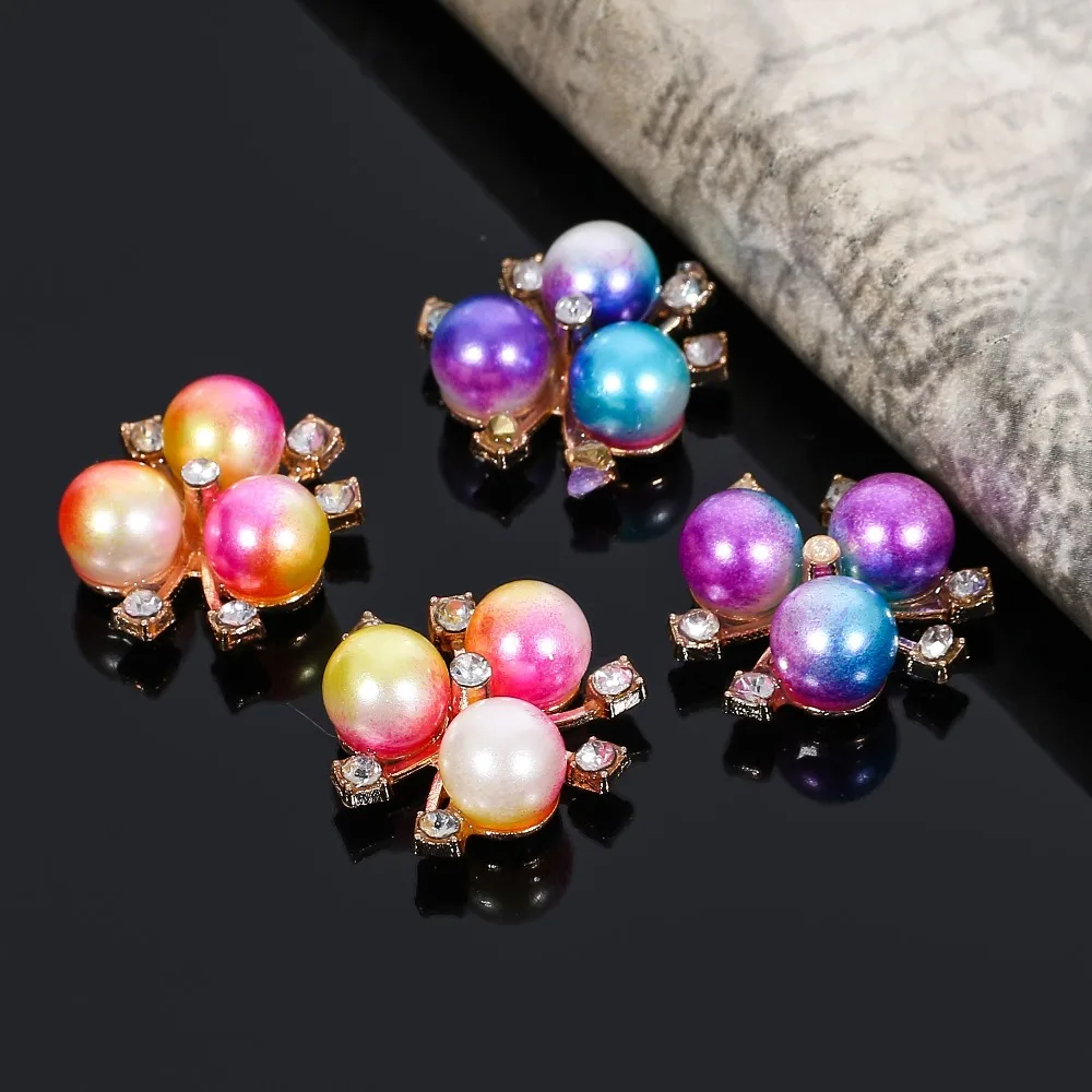 

2018New 100Pcs Gradient Colorful Pearl Rhinestone Flower Core Buttons for Wedding Decoration and DIY hair accessoriess ZJ428