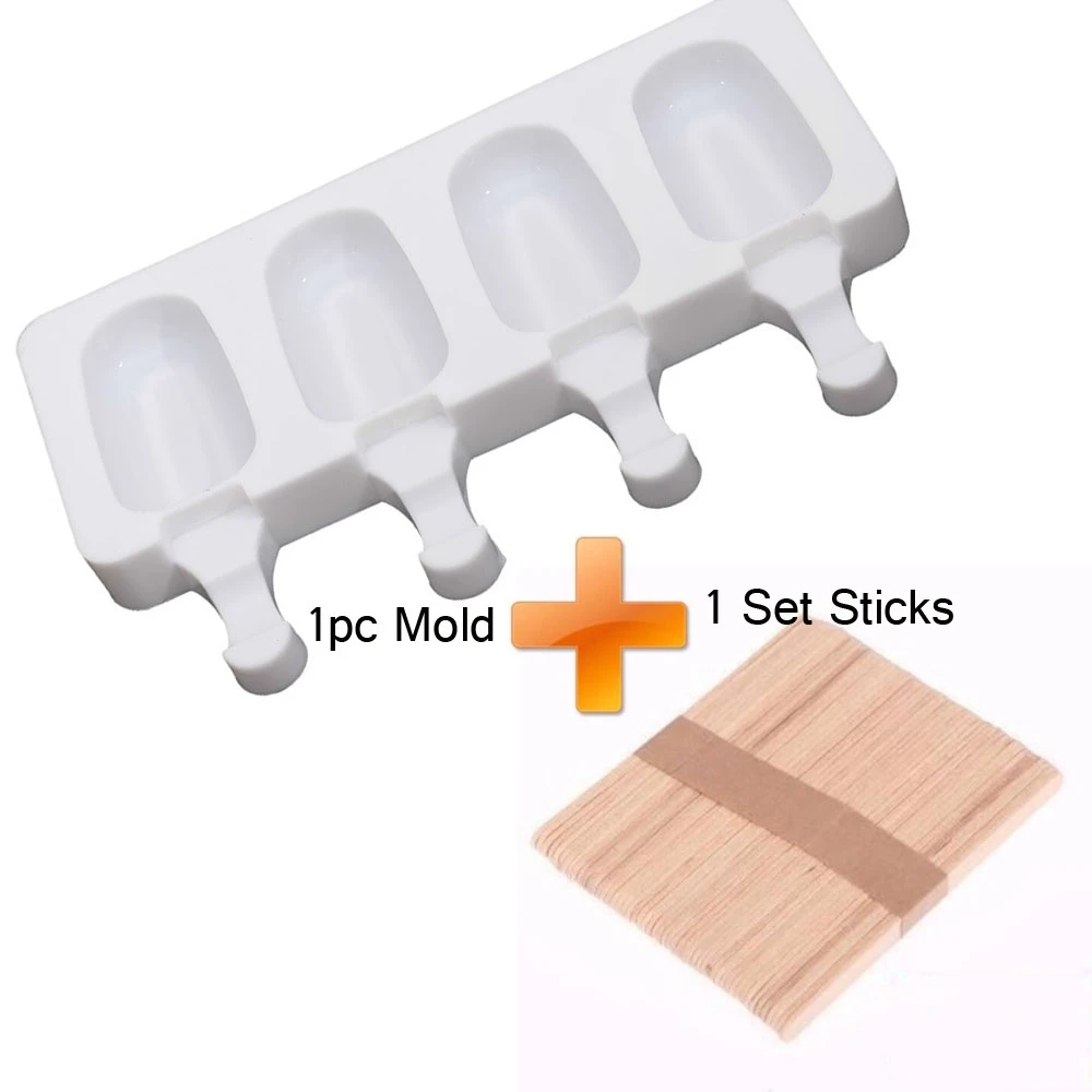 4 Cavities DIY Silicone Freezer Ice Cream Mold Pop Lolly Tray Ice Cube maker Tool candy bar Making Juice Popsicle Molds Stickers 4 Cavities DIY Silicone Freezer Ice Cream Mold Pop Lolly Tray Ice Cube maker Tool candy bar Making Juice Popsicle Molds Stickers