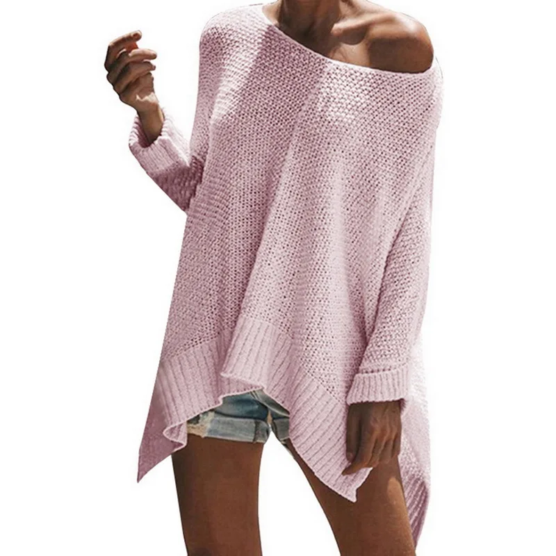 

Woman Sweater 2019 new European and American splits sweaters round neck loose bat sleeve plus size sweater women
