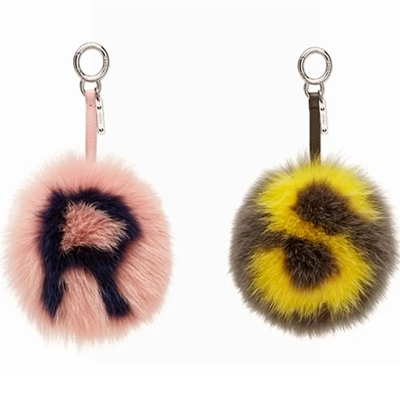

Alphabet genuine fox fur ball bag pendant key chain ball letter jewelry fashion accessories keychain