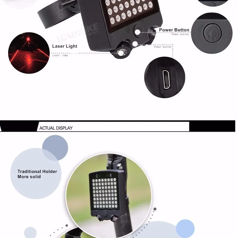 Leadbike Беспроводной удаленного 64 светодиодный лазерный велосипедный задний фонарь светильник USB Перезаряжаемые велосипед Велоспорт безопасности Предупреждение поворотники светильник