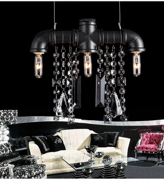 

American country retro crystal droplight living room bedroom coffee shop Creative personality Crystal 3 head lamp