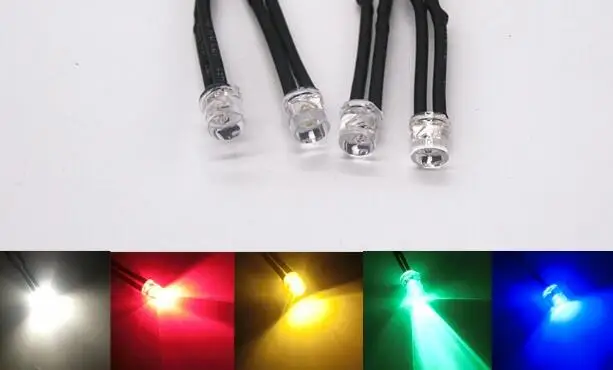 

mix dc12v flat top concave 5mm pre wired led diode for indicator etc