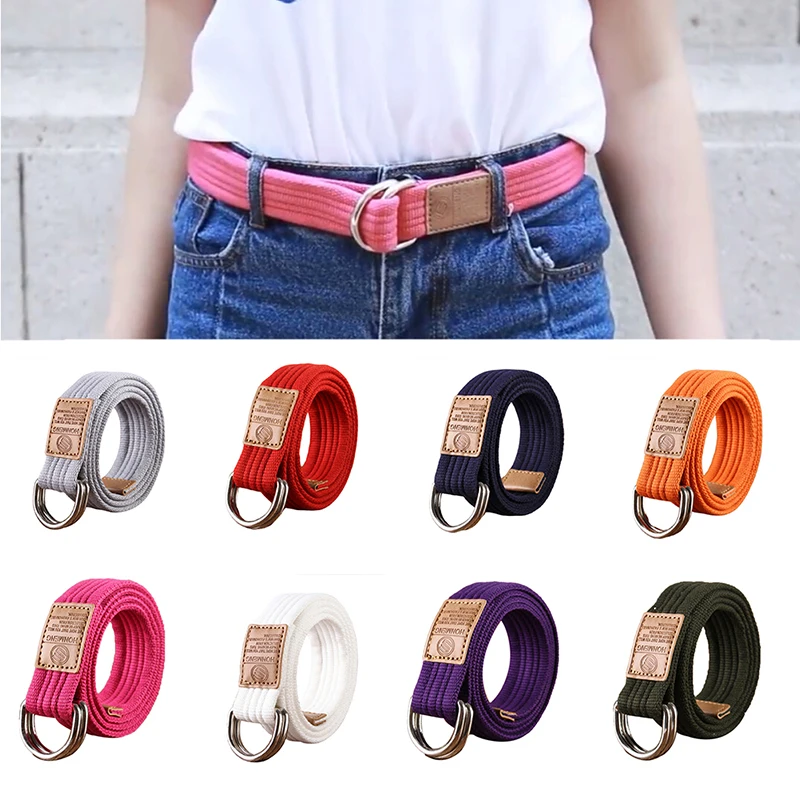 Belt Women Fashion Unisex Canvas Fabric Webbing Waist Belts Jeans D Ring Sport Outdoor Military Waistband